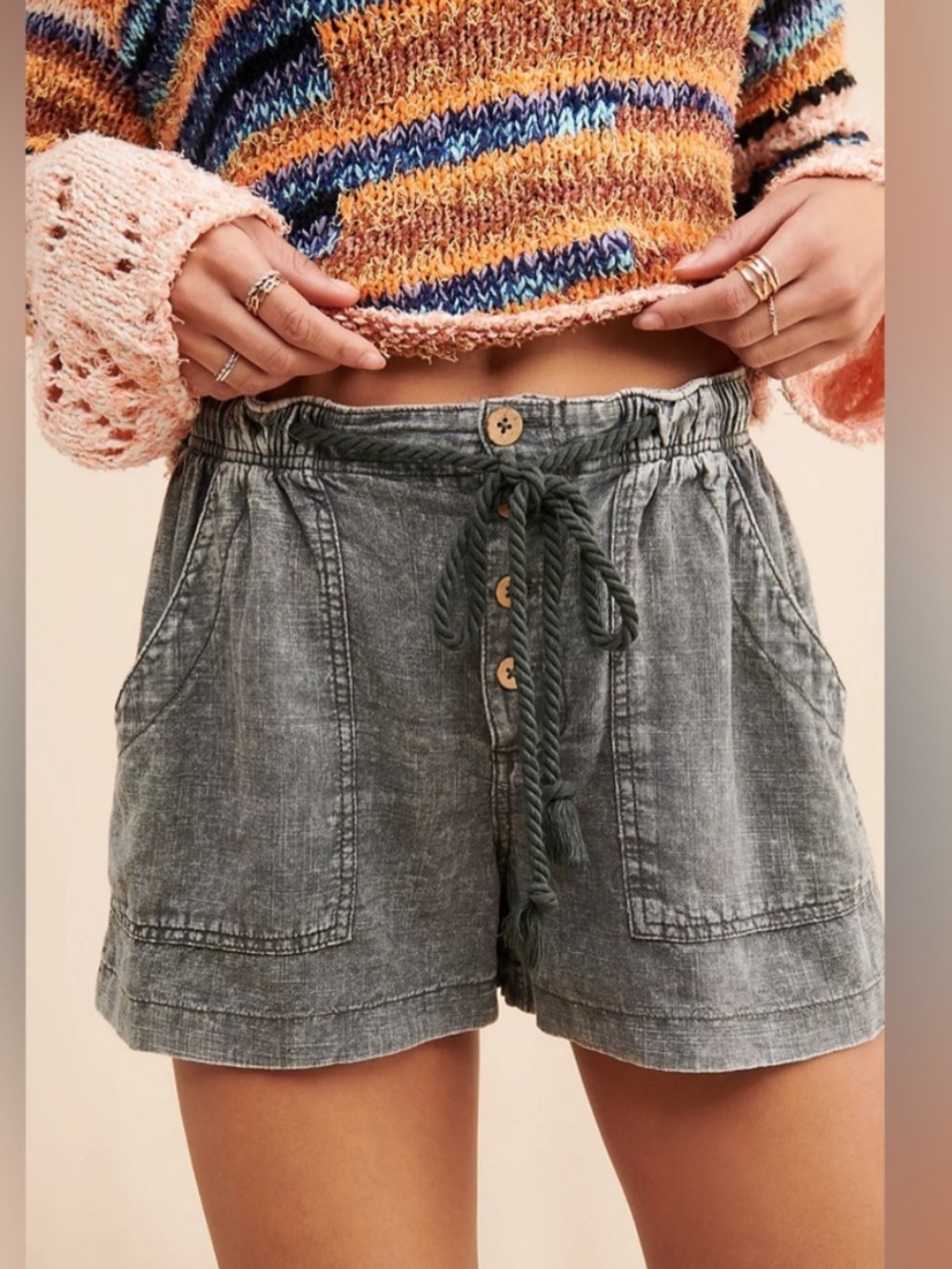 free people westmoreland linen blend pull on shorts